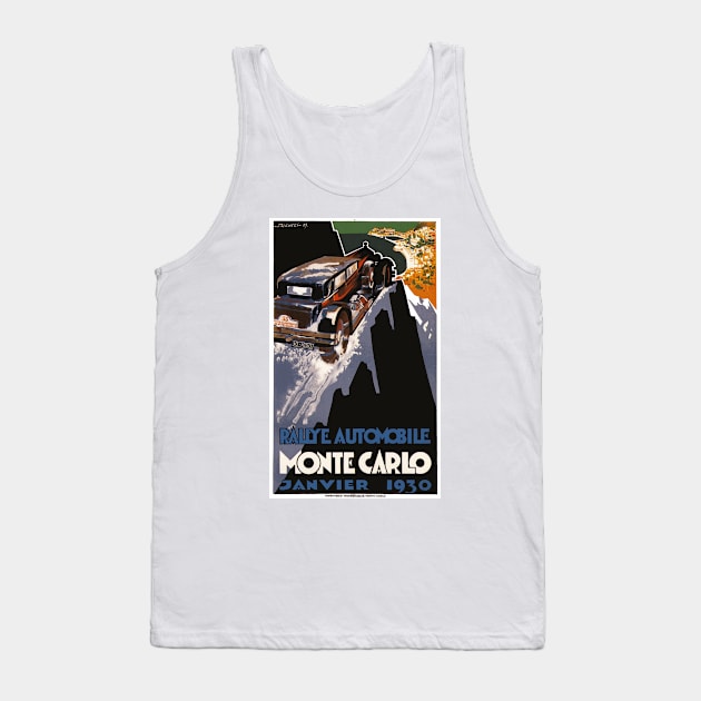 Monte Carlo Automotive Rallye, January 1930 Art Deco Poster Design Tank Top by Naves